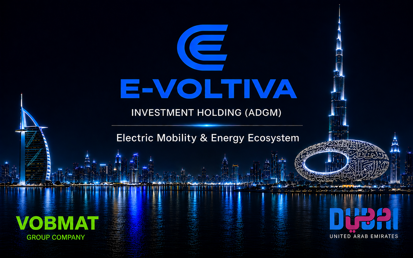 E-Voltiva Dubai skyline brand image
